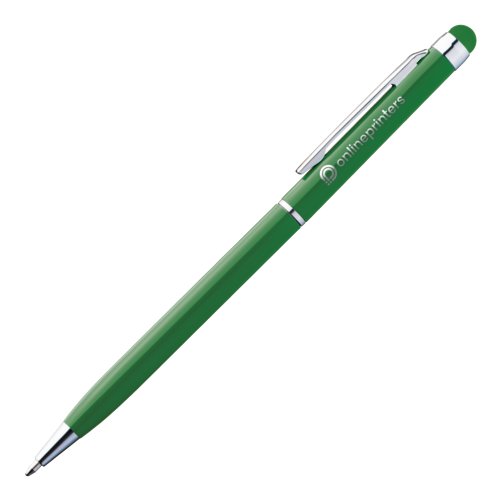 Grner Kugelschreiber aus Metall mit Touch-Pen und Clip.