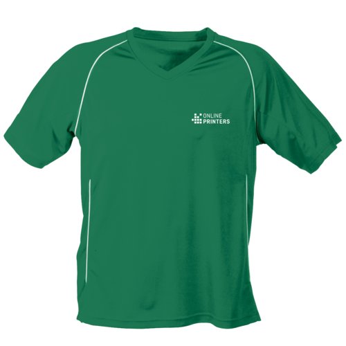 Gr�nes Sport-T-Shirt aus Funktionsmaterial mit V-Ausschnitt.