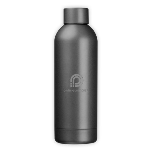 Graue Vakuum-Trinkflasche aus Metall mit Schraubverschluss.