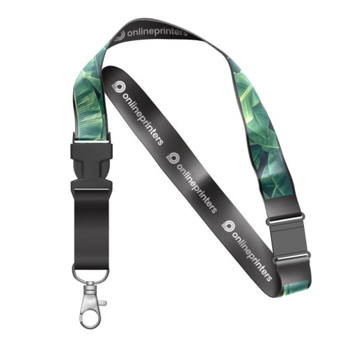 Mehrfarbiges Polyester-Lanyard mit Karabinerhaken.