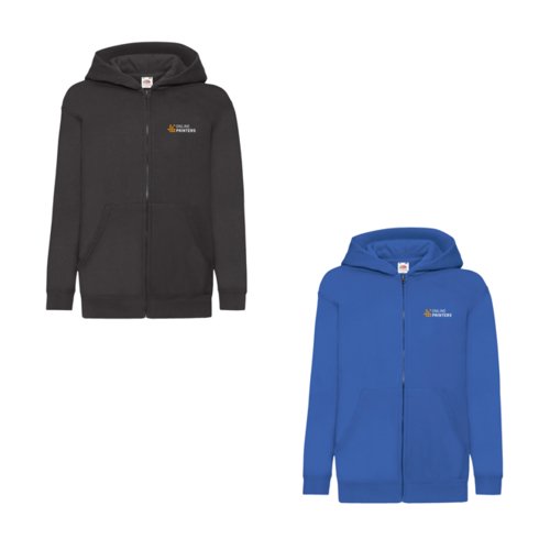 Kinderjacke mit Kapuze und durchgehendem Reiverschluss.