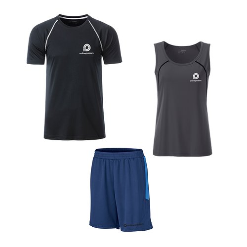 Sportbekleidung aus Funktionsmaterial in verschiedenen Ausfhrungen.