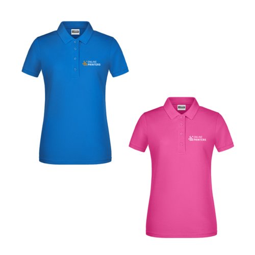 Bio-Baumwoll-Poloshirt fr Damen mit kurzen rmeln und Knopfleiste.