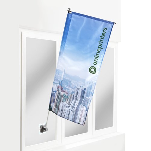 Polyester Fensterflagge mit Saugnapfhalterung.