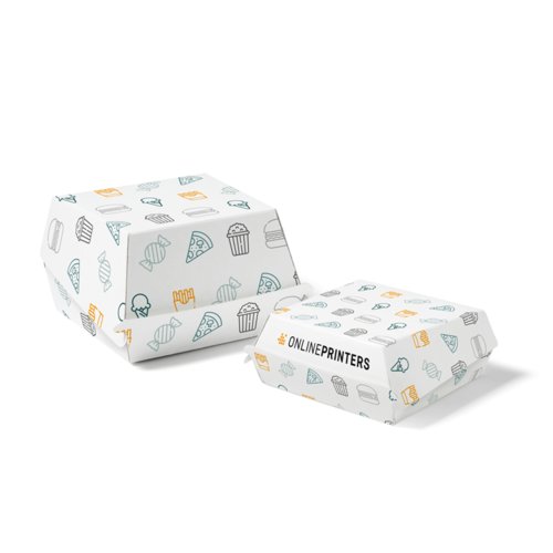 Burger-Verpackung aus Pappe, mit Klappdeckel.