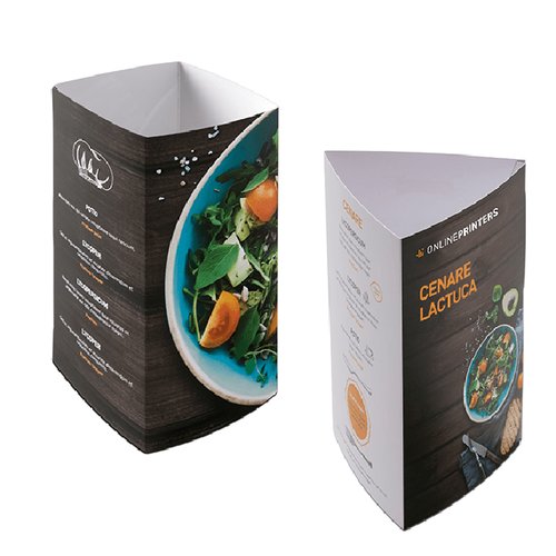 Tischst�nder aus Papier, dreieckig oder rechteckig.