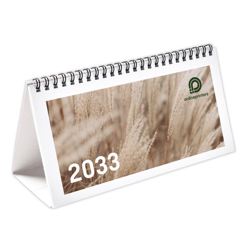 Mehrseitiger Papier-Tischkalender mit Spiralbindung.