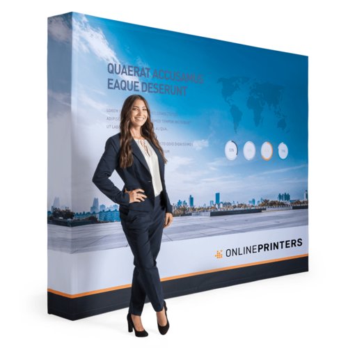 Faltbares Display aus Stoff mit Aluminiumrahmen.