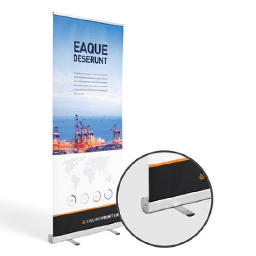 Roll-Up Display mit einfacher, stabiler Aluminiumkonstruktion.