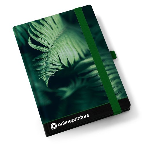 Notizbuch mit Gummibandverschluss und Hardcover.
