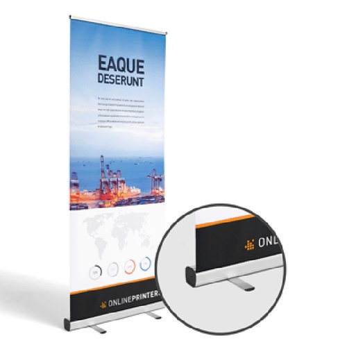 Roll-Up Display mit ausziehbarer Halterung.