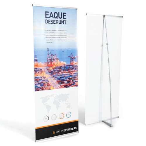Banner aus Kunststoff mit ausziehbarem Stnder.