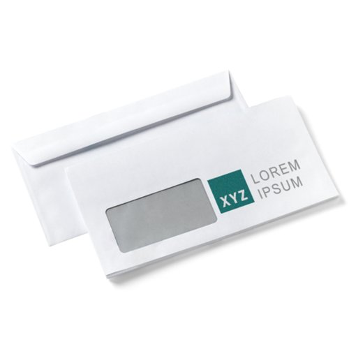 Wei�er Papier-Umschlag mit Fenster und gerader Klappe.