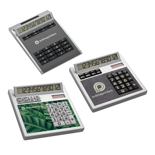 Taschenrechner mit digitaler Anzeige und Tastenfeld.