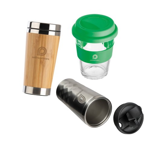 Becher aus unterschiedlichen Materialien mit oder ohne Deckel.
