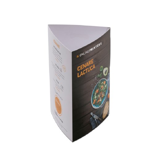 Dreieckige Papieraufsteller fr Tische.