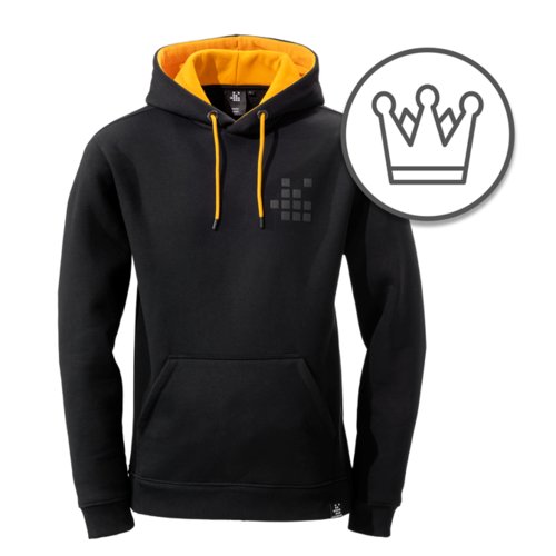Schwarzer Stoff-Hoodie mit Kapuze und Kngurutasche.