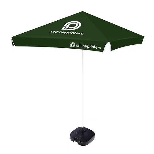 Dunkelgrner Sonnenschirm mit robuster Stange und Fu.