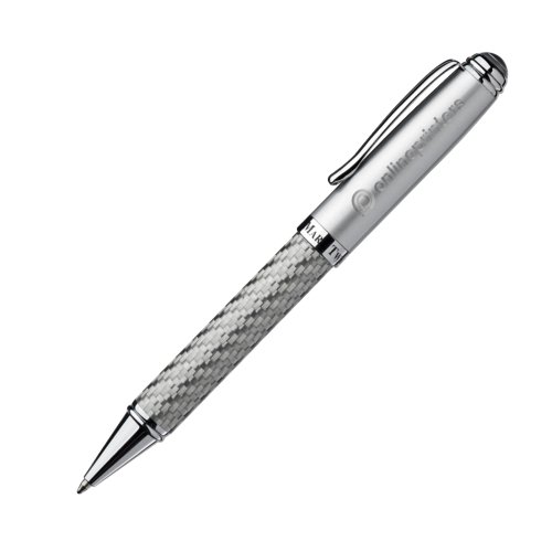 Silberner Metall-Kugelschreiber mit Clip und Drehmechanismus.