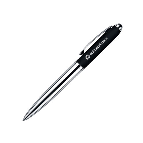 Schwarzer Drehkugelschreiber mit Soft-Touch-Oberflche und Clip.