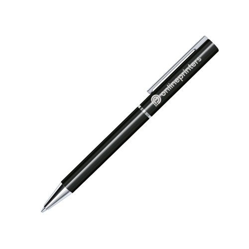 Schwarzer Drehkugelschreiber aus Metall mit Clip.