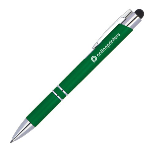 Grner Metall-Kugelschreiber mit LED-Licht und Touchpen-Funktion.