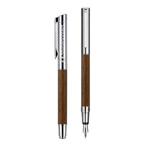 Holzfarbenes Stiftset mit Kugelschreiber, Fllhalter und Etui.