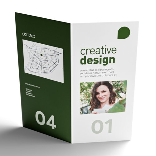 Ein 1-Bruch Falzflyer im Hochformat mit vier Seiten.