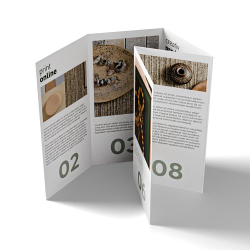 Ein 4-Bruch Parallelfalzflyer im Hochformat mit 10 Seiten.