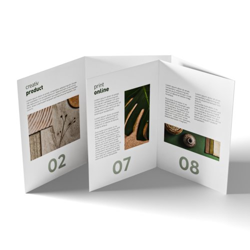 Ein 4-Bruch Parallelfalzflyer im Hochformat mit 10 Seiten.